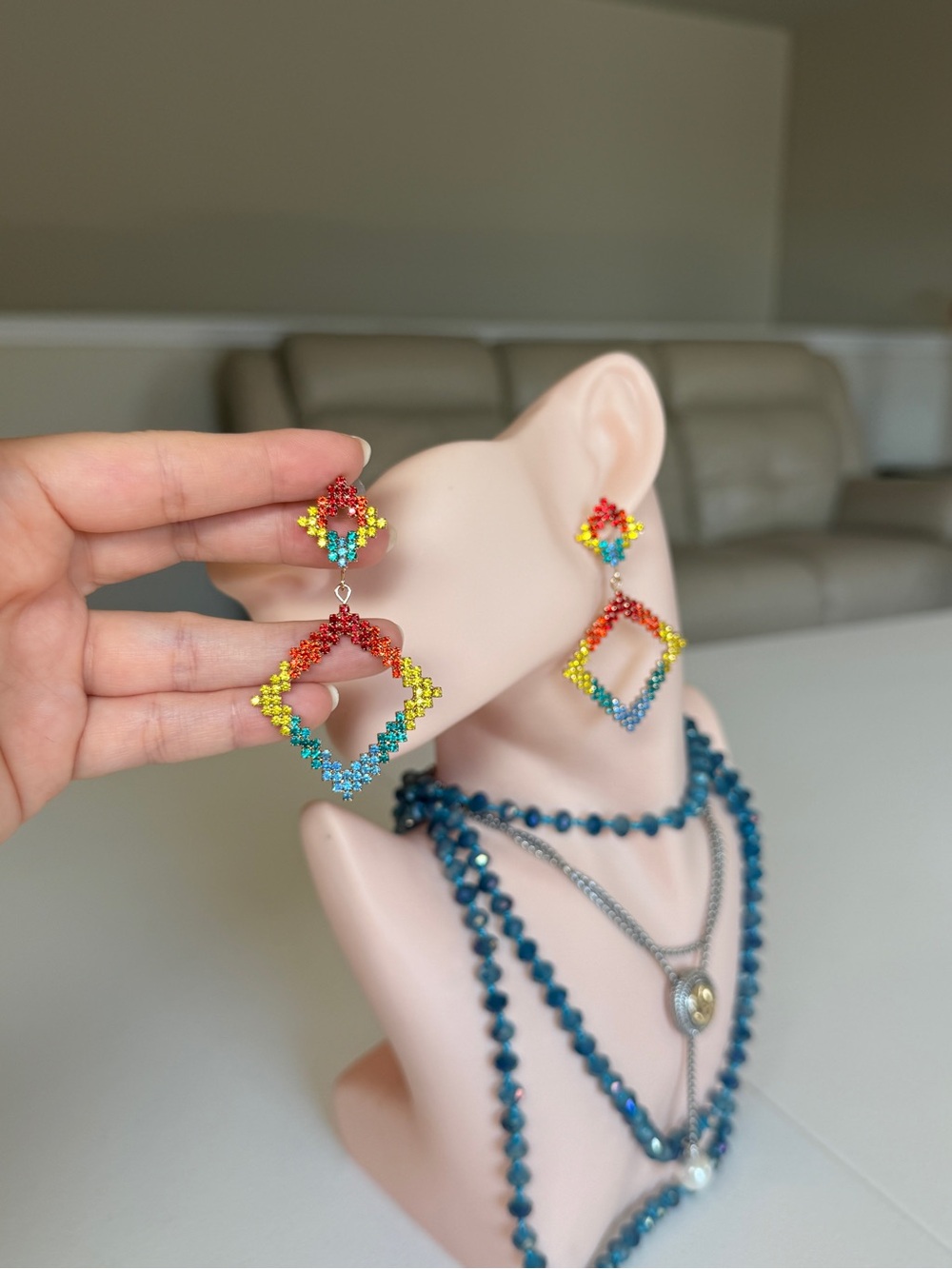 Colorful Drop Dangle Earrings - Multicolor - Picture 4 of 12